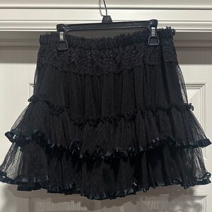 Papaya Black Tiered Lace Mini Skirt